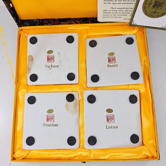 Yi Lin Arts & Treasures Ceramic Tile Coasters Flowers Of The Seasons Brocade Box - Picture 5 of 8